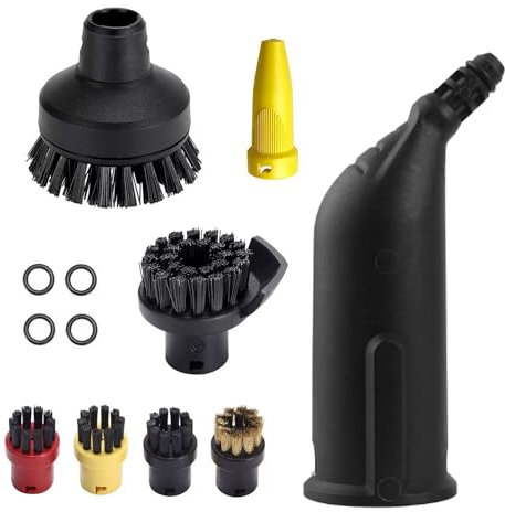 12 PCS Steam Cleaner Accessories for Kärcher SC1 SC2 SC3 SC4 SC5 SC7 CTK10 CTK20, Nylon 4 Round Brush, 2 Large Round Brush, 1 Nozzle, 4 Sealing Ring and 1 Gap Nozzle