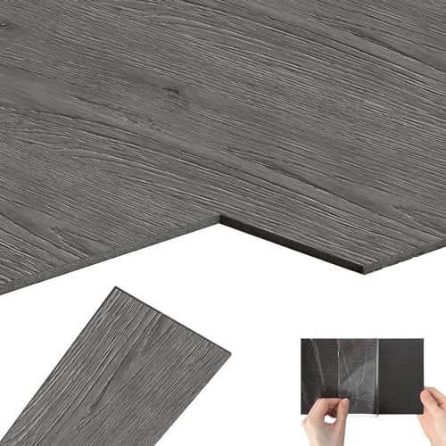 Suusolny 36 Stück Vinylboden PVC Bodenbelag 5 m² Selbstklebend Holz-Optik Vinyl Klebefliesen Bodenfliesen Dekor-Dielen Wasserfest Rutschfest - Graphitgrau