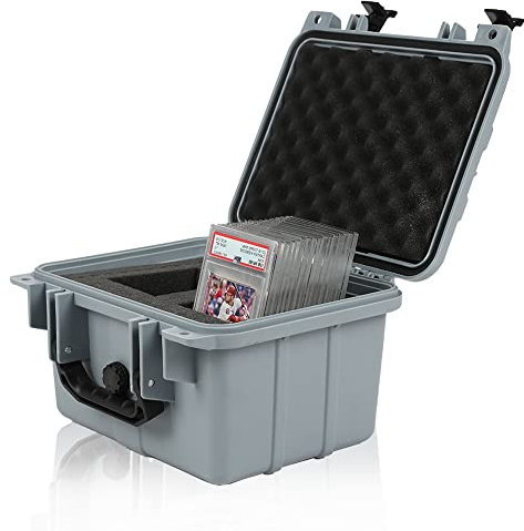 CROSSDESIGN Aufbewahrungsbox für abgestufte Karten, kompatibel mit BGS PSA SGC FGS abgestuften Sport-Sammelkarten, wetterfeste Hülle, stoßdämpfende Schaumstoffschlitze (klein, grau)