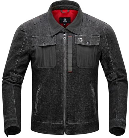 BORLENI Giacca Moto Uomo Denim con Protezioni CE Rimovibile Giacca da Motociclista Antivento per Primavera Autunno Nero M