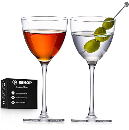 GIHOP Nick and Nora Cocktailgläser, 164 ml, mundgeblasene Martini-Gläser, 2er-Set, 100 % bleifrei, Craystal Coupé-Glaswaren, kleine Cocktailgläser für Manhattan, Cosmopolitan, Espresso, mit