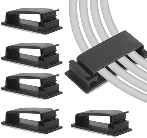 20PCS Self-Adhesive Cable Clips, Black Plastic Wire Clips, Cable Tidy Clips for Desk Wall Car Office Home