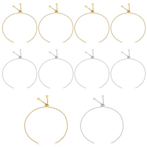 UNICRAFTALE 10 pcs 2 couleurs Bracelet Coulissant Réglable Acier Inoxydable 25cm Chaîne D'Extension de Curseur Chaîne à Maillons avec Bouchon Bracelet de Perles Chaînes Serpent Fournitures pour Bijoux