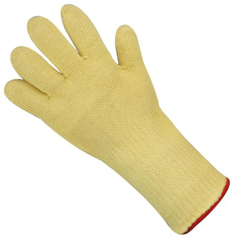 BrightGlow Hitzebeständige Aramid-Handschuhe bis 500 °C - Schützt das Handgelenk - Aramid-Garn Gewebe - Hitzeschutzhandschuhe - Arbeitshandschuhe - Lang 33cm - Gelb - 2 Stück = 1 Paar