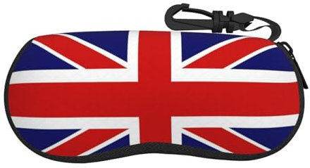 nanger Étui à lunettes souple imprimé drapeau anglais avec fermeture éclair pour homme et femme, noir, taille unique, Noir/blanc, taille unique