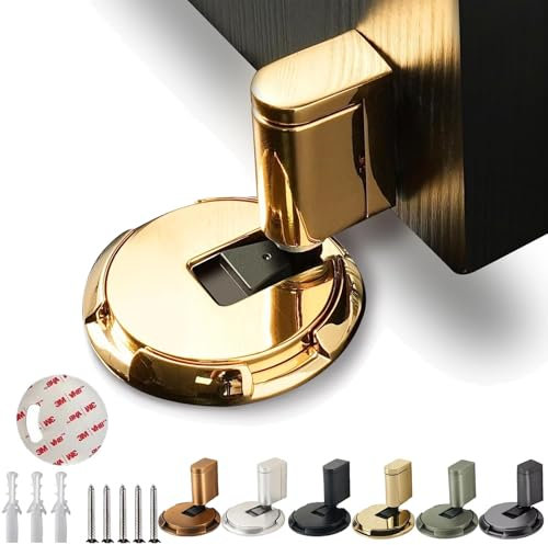 Magnetic Door Stopper, Door Wedge Stopper, Mechanical Floor Door Stopper, Punch-Free Mechanical Silent Floor Door Stop for Bottom of Door (Gold, 1pcs)