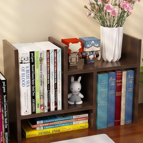 Sightday Book Shelf,Desk Shelf,Adjustable Desk Shelves Freestanding Home and Office Supplies Storage,Small Bookshelf/Desktop Bookshelf/Desk Tidy Organiser for Office,Kitchen(Dark Walnut)