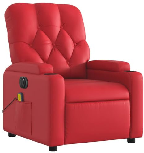 vidaXL Massagesessel, Sessel Elektrisch, Relaxsessel mit Liegefunktion Vibrationsfunktion, Fernsehsessel Liegesessel für Wohnzimmer, Rot Kunstleder