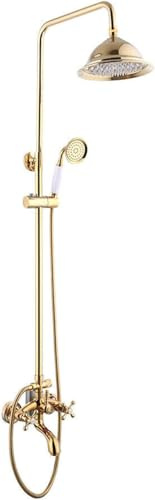 Set Doccia, Set Rubinetteria Doccia Moderno, Sistema Doccia a Pioggia Sospeso a Parete Miscelatore Rubinetto Bagno con Soffione Doccia Doccetta Oro, per Hotel Centri Benessere Piscine Palestre