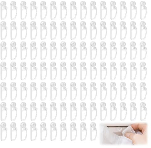 ALLisWE 100 Pièces Crochet Rideau Rail Glisseurs pour Rail à Rideaux Plastique roulettes à Rideaux Blanc Tringle à Rideau Coulissant Crochet Forte Capacité de Charge Attache Rideaux Accessoires (100)