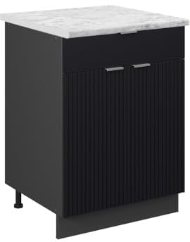 Vicco Küchenunterschrank Fame-Line, Schwarz gestreift, 60 cm mit Schublade, AP Marmor