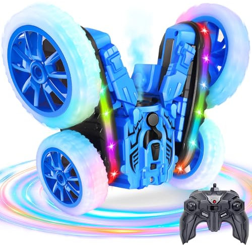Ferngesteuertes Auto für Kinder, Cool Lights 360° Spin Double Sided Flips RC Autos, Outdoor 4WD Off Road Stunt Car, Spielzeug für Jungen Mädchen Alter 6-12 Geburtstag Geschenk Blau