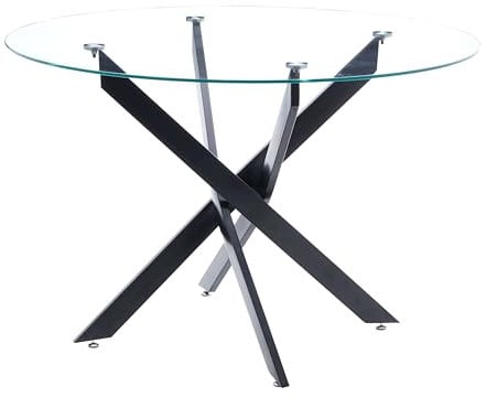 Miroytengo Mesa de Comedor Crest en Estilo Moderno Color Negro con Cristal Metal 113.5 cm