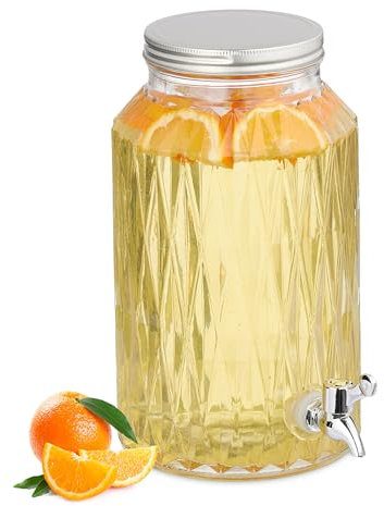 Relaxdays Distributeur de Boisson, 5 litres, Design géométrique, Robinet et Couvercle, pour Votre Limonade, Transparent