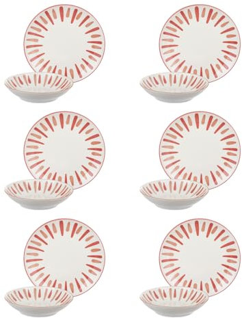 Servizio 12 piatti porcellana decoro rosso Zafira
