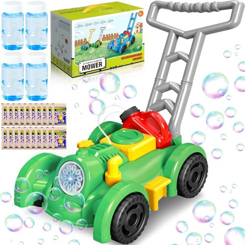 ZHHGOO Tondeuse à Bulles Enfant, Machine à Bulles Automatique, Jouets D'extérieur pour Enfants Tondeuse À Gazon, Machine à Bulles pour des Fêtes, Machine À Bulles pour Les 3 4 5 Ans (Vert)