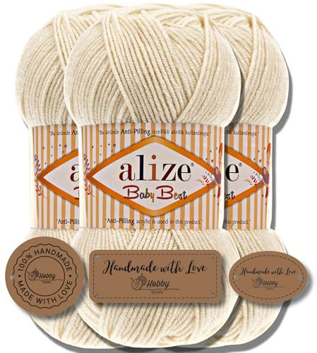 Hobby YARN 3x Etikettenlabel mit Alize Baby Best Wolle Premium 3x100g als Set, Antipilling Babywolle Acryl Uni & Batik Strickgarn zum Häkeln und Stricken (62)