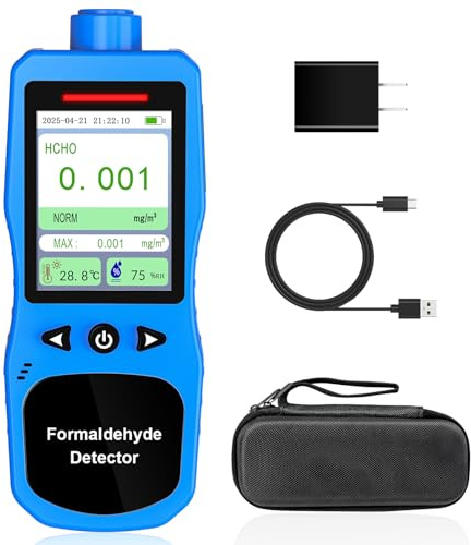 ZYKYCX Formaldehyde Detector, Rechargeable HCHO Monitor with Vibration, Visual & Sound Alarms, Temperature Humidity Meter, Formaldehyde Air Quality Tester for Home, Work