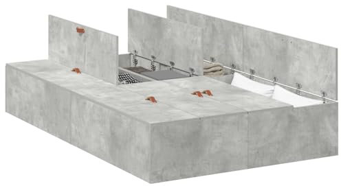 vidaXL industrielles graues Beton-Einzelbettgestell mit Schubladen | Passt 120 x 200 cm Matratze Robuste Bauweise Mattes Finish Schlafzimmer Grundausstattung Moderne Möbel minimalistisch kompakt