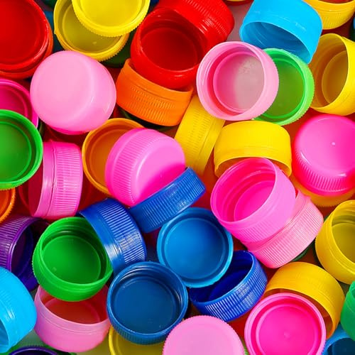 YIMINI Plastic Bottle Lids 3cm, 100 Pack Colourful Caps for Kids Crafts, DIY Bottle Tops - Ideal for Nursery School Craft Projects & Home Decor (12 Colors) | Decorative DIY Bottle Cover 3 cm for Crafts Nursery School Craft Projects
