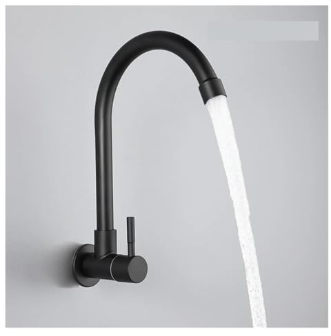 Grifo Flexible de Pared para Cocina, de Acero Inoxidable, Color Negro, para un Solo Fregadero con Agua fría