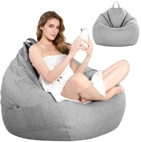 LOMUG Sitzsack für Erwachsene und Jugendliche, nur Bezug (Keine Füllung), Gaming Sitzsäcke XL Bean Bag Chair, Sitzkissen, Beanbag Kissen für Indoor Outdoor Living Room Decor (Hellgrau, 100 x 120 cm)