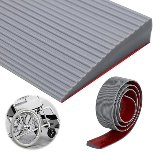 Grau Türschwellenrampen, PVC Rollstuhlrampe, Schwellenrampe, Gummirampe Auffahrrampe Schwellenrampe für Rollstuhl, rutschfeste Oberfläche, Kinderwagen, Rollator oder e Scooter (Grau, 90 * 8 * 1.5cm)