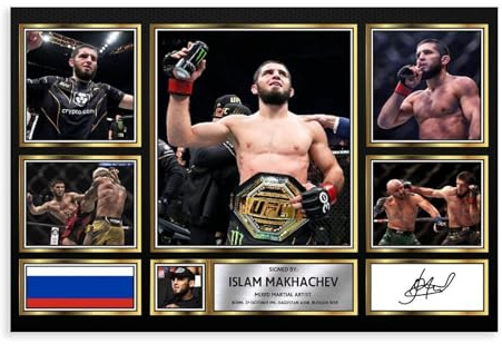 Islam Makhachev UFC Fighter signiertes signiertes Leinwand-Poster, Schlafzimmerdekoration, Landschaft, Büro, Raumdekoration, Geschenk, 50 x 75 cm
