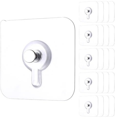 Coptiner 20 Pcs No Nails Picture Hooks, Heavy Duty Adhesive Wall Hooks Transparent, Damage-Free Hanging for Pictures, Frames, Towels, Keys in Bathroom Kitche