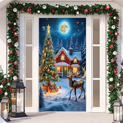 Xisnuient Copriporta Elastico Natalizio,210 x 90 cm,Motivo con Simpatici Animali Gatti Pupazzo di Neve,Babbo Natale,Decorazione per la Casa, Tovaglie Natalizie,Christmas Gifts (Colorato 7)