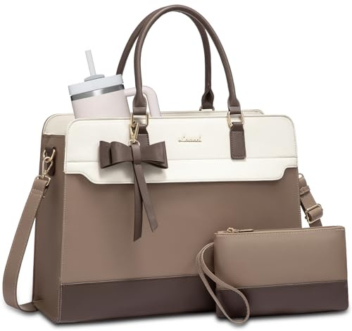 LOVEVOOK Laptop Handbags for Women, 15.6 Inch Ladies Work Bags Large Tote Bags with Compartments, PU Leather Womens Handbag Shoulder Bag for Office School Teacher Shopping Business