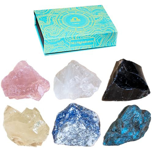 Sternzeichen Heilsteine Set – 6 Edelsteine pro Sternzeichen für Heilung, Meditation & Energieausgleich – Elegante Geschenkbox – Premium-Qualität & Nachhaltig Produziert (Waage)