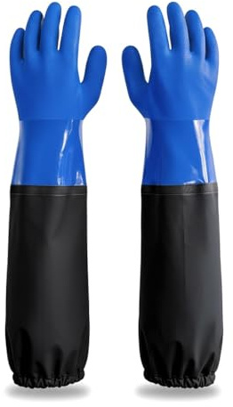 HSDLEWJ 70cm Teichhandschuhe Lang - Teichreinigungshandschuhe Wasserdicht Gummihandschuhe Lang - Aquarienhandschuh PU Sandstrahlen Arbeitshandschuhe, Blau