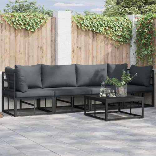 Frdhee Gartenlounge Outdoor, Gartenmöbel, Balkon Set, Garten Sofa Set mit Kissen 4 pcs Schwarz Aluminium, Loungesofa Outdoor für Balkon, Terrasse, Hinterhof, Robuste