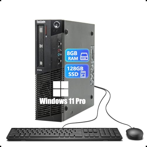 Lenovo ThinkCentre M82 SFF - Ordenador de sobremesa, Intel Core i3-2120, 8 GB de RAM, SSD de 128 GB, Wi-FI, Bluetooth, teclado americano QWERTY, Windows 11 Pro (reacondicionado)