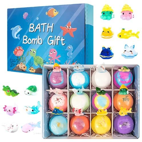 12 Badebomben mit Überraschung für Kinder, Badebomben Set Bunte Badekugeln Geschenkset für Mädchen & Jungen, Geburtstagsgeschenk für Mädchen und Jungen Ocean Toy Bath Salt Ball für Kindertag (Ocean)
