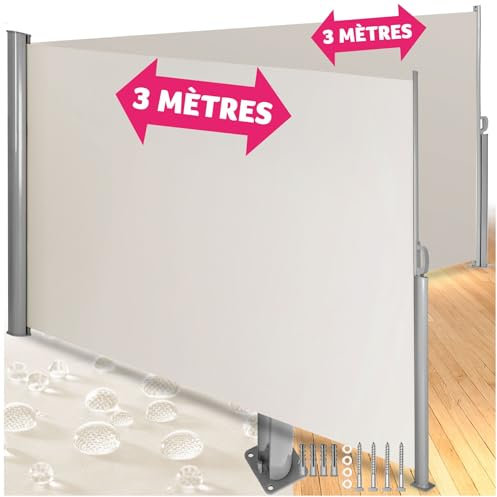 tectake® Store Brise Vue Jardin Retractable Multi-Fonction Store latéral Double Enroulable Brise Soleil Paravent Exterieur Opaque en Aluminium Store banne pour Terrasse Jardin - Beige | 160 x 600 cm