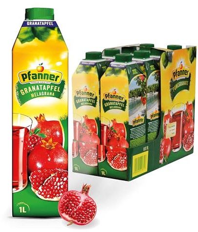 Pfanner Granatapfel Fruchtgetränk (8 x 1 l) - 25 % Fruchtgehalt – Fruchtgetränk im Vorratspack – Getränk aus Granatapfelsaft