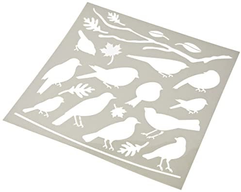 Rayher Schablone gefiederte Freunde, 30,5 x 30,5 cm, Polyester, 1 Stück, Malschablone mit Vögeln, Blättern und Zweigen, 38972000, Grau