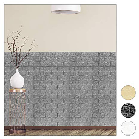 Relaxdays Wandpaneele selbstklebend, 10er Set, dekorative Steinoptik, 3D Paneele, weicher PE-Schaumstoff, 78x70cm, grau