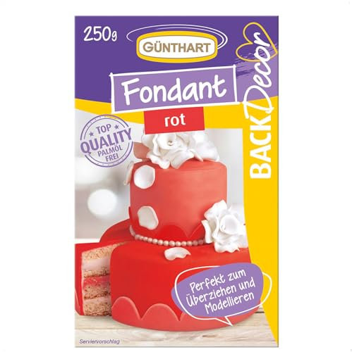 Günthart BackDecor 250 gr rot Fondant, Palmölfrei, Reißfest zum überziehen von Torten und Kuchen, zum Modellieren geeignet, 1er Pack (1 x 250 g)