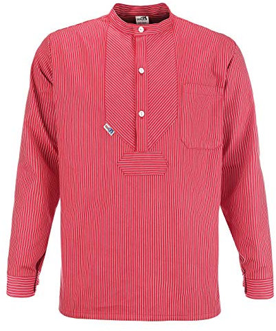 modAS Unisex Finkenwerder Fischerhemd Basic Line - Hemd Seemann Skipper Fischer-Hemd gestreift aus Baumwolle mit schmalen Streifen in Rot Größe XL