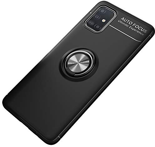 NALIA Ring Hülle kompatibel mit Samsung Galaxy A51 Handyhülle, Silikon Cover mit 360 Grad Finger-Halter für magnetische KFZ-Halterung, Schutzhülle Phone Case Handy-Tasche Etui Bumper, Farbe:Schwarz