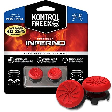 KontrolFreek FPS Freek Inferno für Playstation 4 (PS4) und Playstation 5 (PS5) - Performance Thumbsticks - 2 x Hoch Konkav - Rot