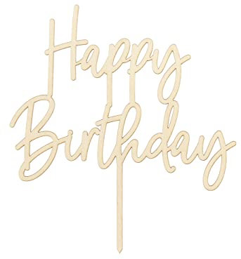 Cake Topper Happy Birthday Holz 16,5cm Tortendeko Kuchendeko Cupcake Kuchen Torten Geburtstag Party