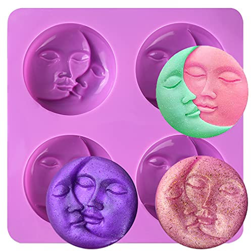 4 stampi per sapone in silicone a forma di sole e luna, a mezzaluna e mezzaluna in silicone, per lozioni fatte in casa, bombe da bagno, argilla polimerica, fai da te in resina