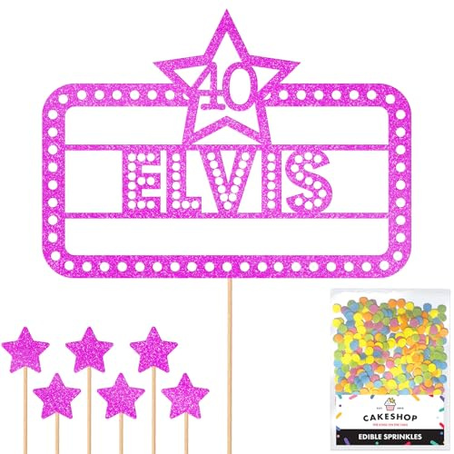 Personalised Happy Birthday Glitter Cake Topper - Pink Any Name & Age in Lights Glitter Cake Decoration and Sprinkles - Happy Birthday Decorations - Personalised Toppers for Cakes by Cakeshop