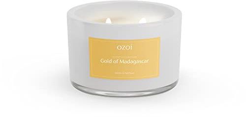 OZOI Duftkerze Vanille & Patchouli 'Gold of Madagascar' im Glas mit Deckel & 2 Dochten, Brenndauer bis zu 30 Std. (180 g), in Geschenkbox