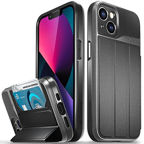 VENA vCommute Funda Cartera para Apple iPhone 13 (6.1-Inch), (Military Grade, Ranuras para Tarjetas) Carcasa de Cuero Case con Función de Soporte - Gris