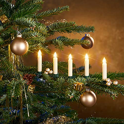 Christbaumkerzen mit Fernbedienung | Komplett-Set | flammenlose LED Kerzen, perfekte Alternative zur Lichterkette (25er Set, creme)